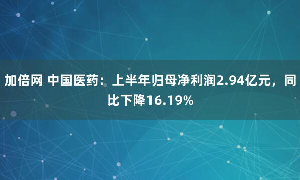 加倍网 中国医药：上半年归母净利润2.94亿元，同比下降16.19%